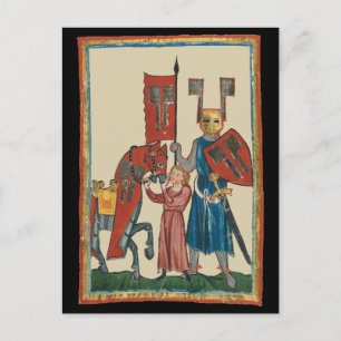 Knight and Squire, 14th Century Medieval Art Postcard