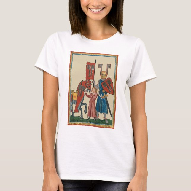 Knight and Squire, 14th Century Medieval Art T-Shirt (Front)