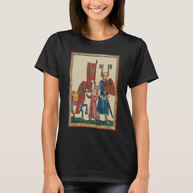 Knight and Squire, 14th Century Medieval Art T-Shirt (Front)
