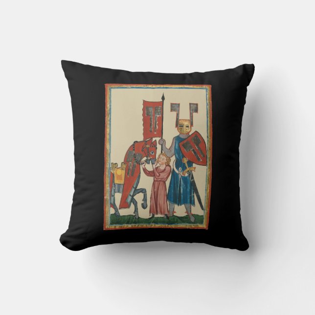 Knight and Squire, 14th Century Medieval Art Throw Pillow (Front)