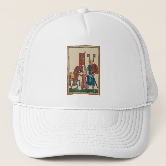 Knight and Squire, 14th Century Medieval Art Trucker Hat (Front)