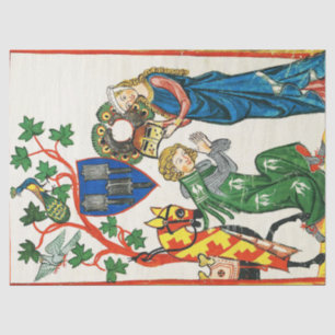 KNIGHT BEING ARMED BY HIS LADY ,MEDIEVAL MINIATURE TISSUE PAPER