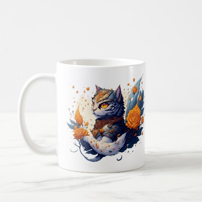 Knight Cat Heroic Warrior and roses kids Coffee Mug (Left)