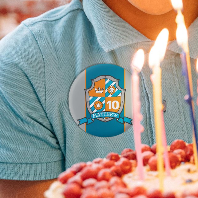 Knight crest 10th birthday age button pin (Creator Uploaded)