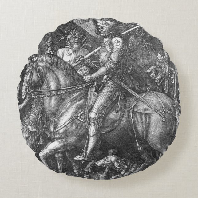 Knight, Death and the Devil, 1513 (engraving) Round Pillow (Front)
