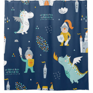 Knight Dragon Castle Childish Pattern