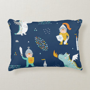 Knight Dragon Castle Childish Pattern Accent Pillow