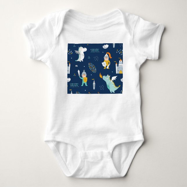 Knight Dragon Castle Childish Pattern Baby Bodysuit (Front)