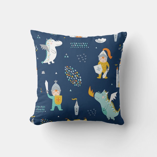Knight Dragon Castle Childish Pattern Throw Pillow (Front)