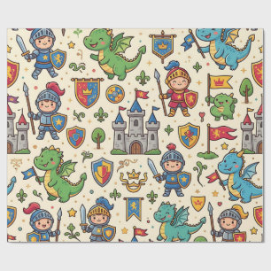 Knight Dragon Castle Medieval Wrapping Paper