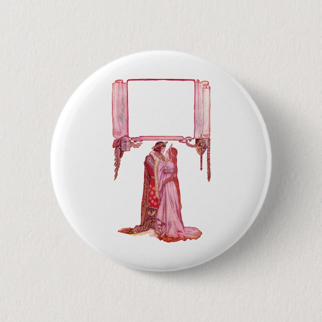 Knight Embracing Lady Love 2 Inch Round Button (Front)