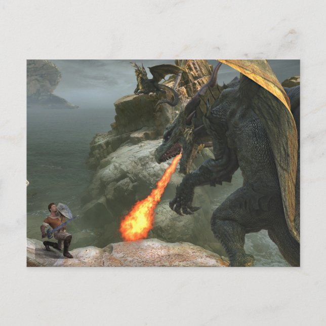 Knight Fire Breathing Dragon Battle Postcard (Front)