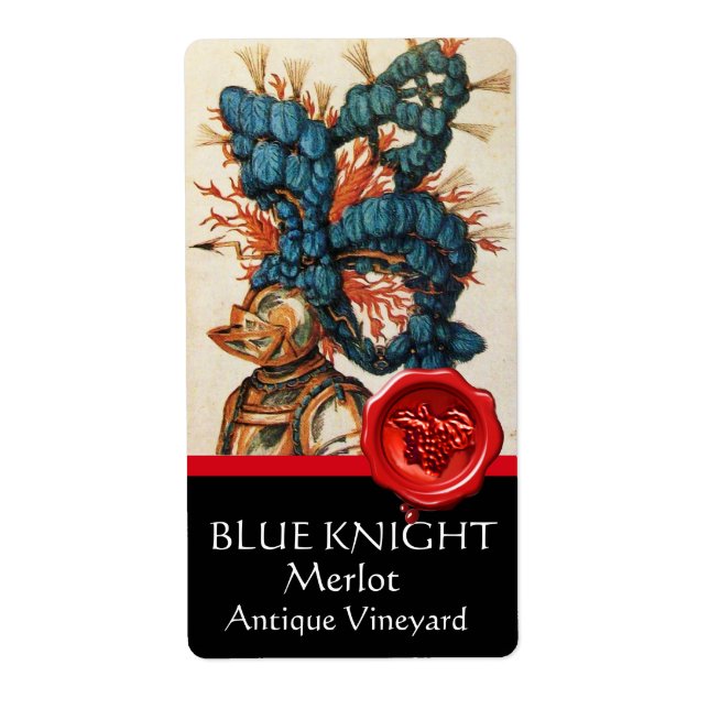 KNIGHT HELMET WITH BLUE FEATHERS,RED WAX SEAL Wine (Front)