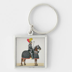 Knight in armour on his horse, plate from 'A Histo Keychain