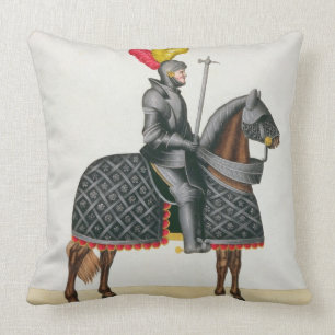 Knight in armour on his horse, plate from 'A Histo Throw Pillow