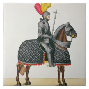 Knight in armour on his horse, plate from 'A Histo Tile