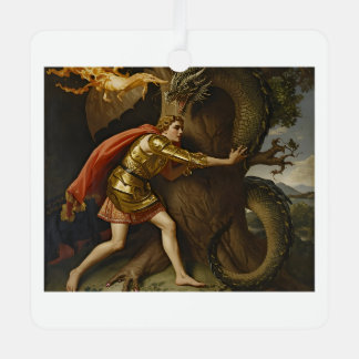 Knight in Golden Armor vs. The Dragon Metal Ornament