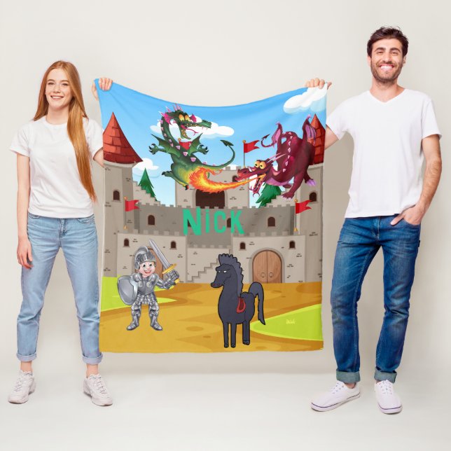 Knight In Shining Armour and Silly Dragons Fleece Blanket (In Situ)