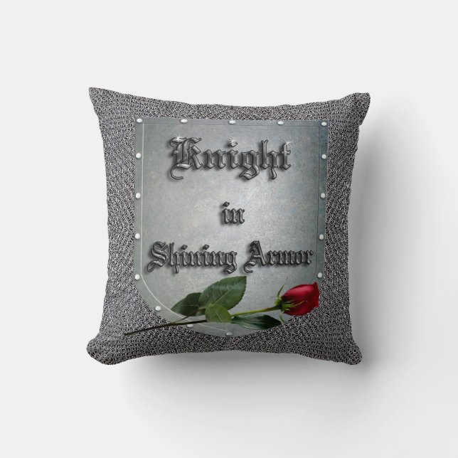 Knight in Shining Armour Red Rose Shield Throw Pillow (Front)
