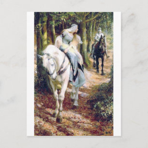 Knight lady white horse medieval romantic postcard