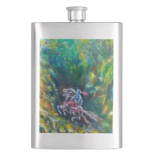 KNIGHT LANCELOT ,HORSE RIDING IN GREEN FOREST HIP FLASK