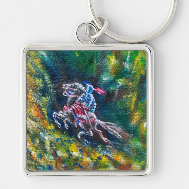 KNIGHT LANCELOT ,HORSE RIDING IN GREEN FOREST KEYCHAIN (Front)