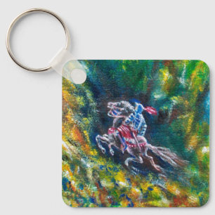 KNIGHT LANCELOT ,HORSE RIDING IN GREEN FOREST KEYCHAIN