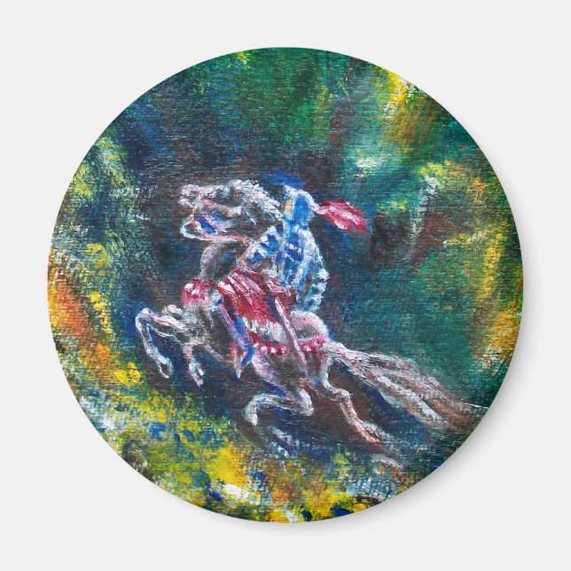 KNIGHT LANCELOT ,HORSE RIDING IN GREEN FOREST MAGNET (Front)