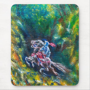 KNIGHT LANCELOT ,HORSE RIDING IN GREEN FOREST MOUSE PAD