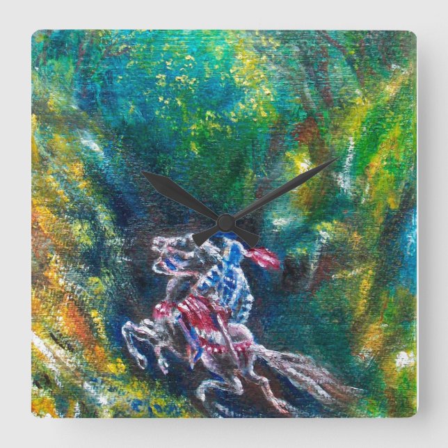 KNIGHT LANCELOT ,HORSE RIDING IN GREEN FOREST SQUARE WALL CLOCK (Front)