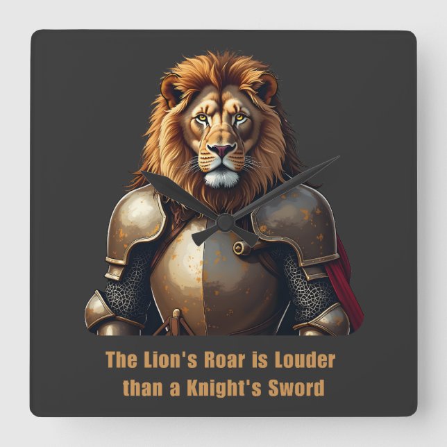Knight lion square wall clock (Front)