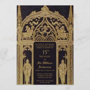 Knight Medieval Themed Birthday Black Gold Gothic Invitation