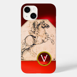Knight on a Rearing Horse Red Ruby Gem Monogram Case-Mate iPhone 14 Case