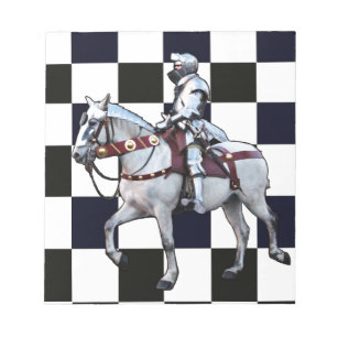 Knight on white horse with Chess board Notepad