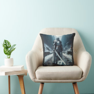 knight or paladin in full plate armour throw pillow