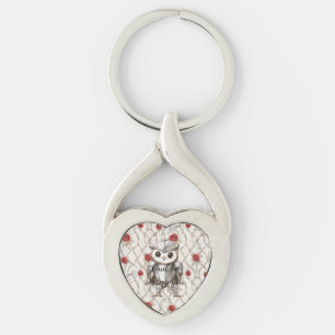 Knight Owl in Shining Armor Red Roses Seeing You Keychain