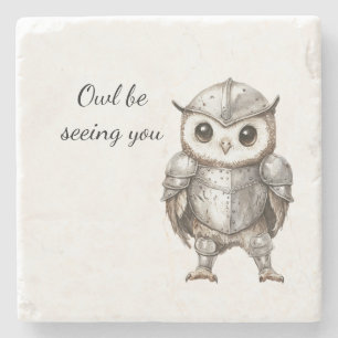 Knight Owl in Shining Armor Stone Coaster