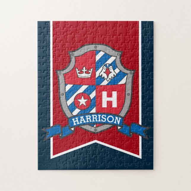 Knight prince crest personalized eagle red blue jigsaw puzzle (Vertical)