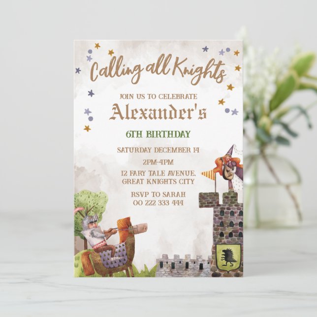 Knight Royal Medieval Boy Birthday Invitation (Standing Front)