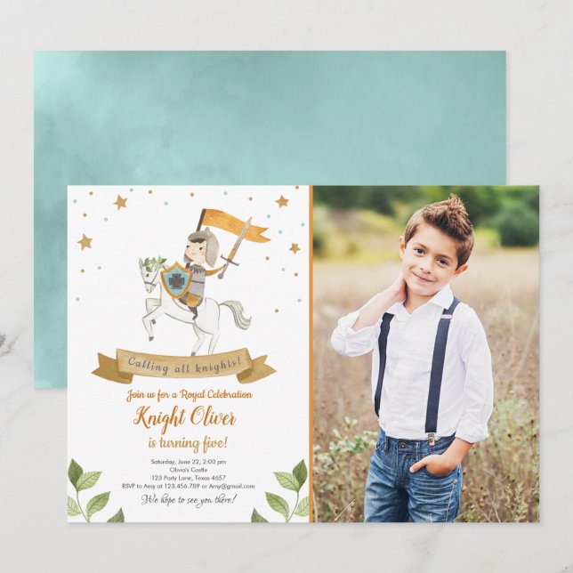 Knight Royal Medieval Boy Birthday Invitation (Front/Back)
