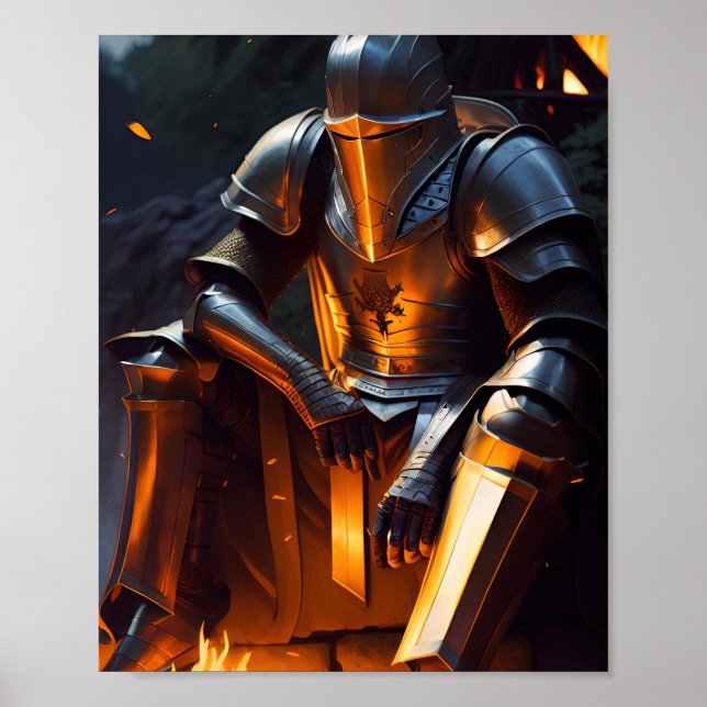 Knight Sitting By a Bonfire Poster (Front)