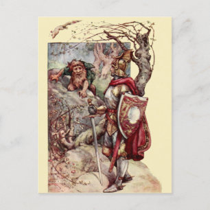 Knight & Troll Vintage Medieval Fantasy Art Postcard