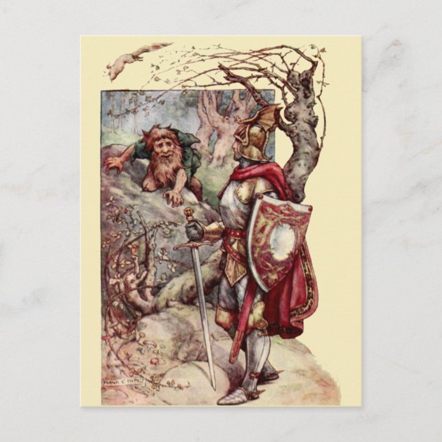 Knight & Troll Vintage Medieval Fantasy Art Postcard (Front)
