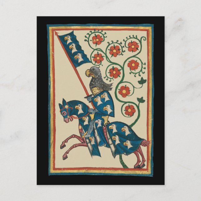 Knight With Eagle Heraldry, 14th Century Medieval Postcard (Front)