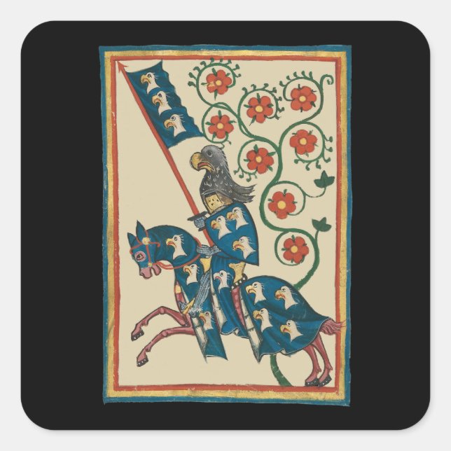 Knight With Eagle Heraldry, 14th Century Medieval Square Sticker (Front)