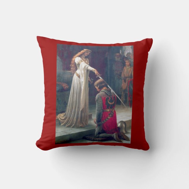 Knighted in medieval castle throw pillow (Front)