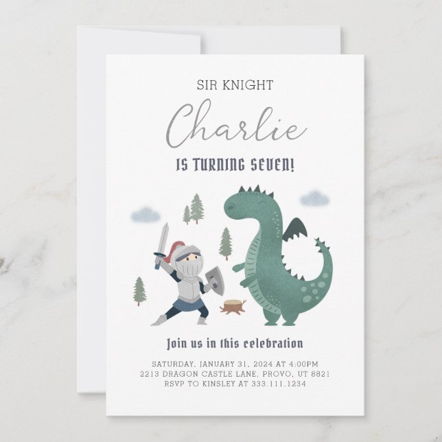 Knights and Dragons Royal Medieval Birthday Invite (Front)