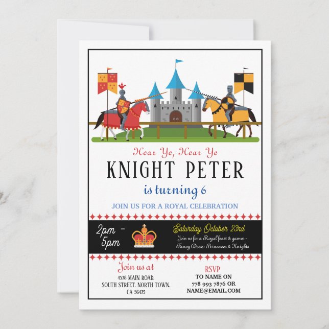 Knights Birthday Party Medieval Invite (Front)
