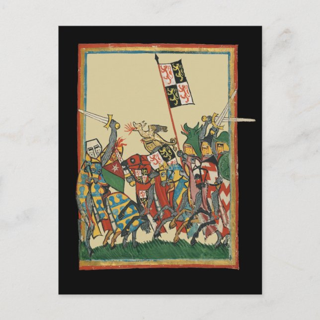 Knights Charging, 14th Century Codex Manesse Postcard (Front)