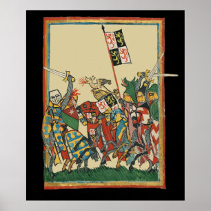 Knights Charging, 14th Century Codex Manesse Poster